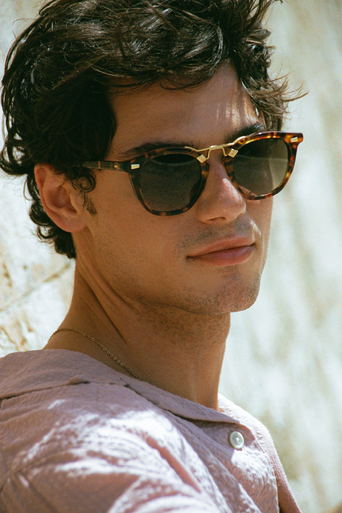 Krewe Beau II Kyoto Tortoise 18k Polarized Sunglasses on square face shape, male model