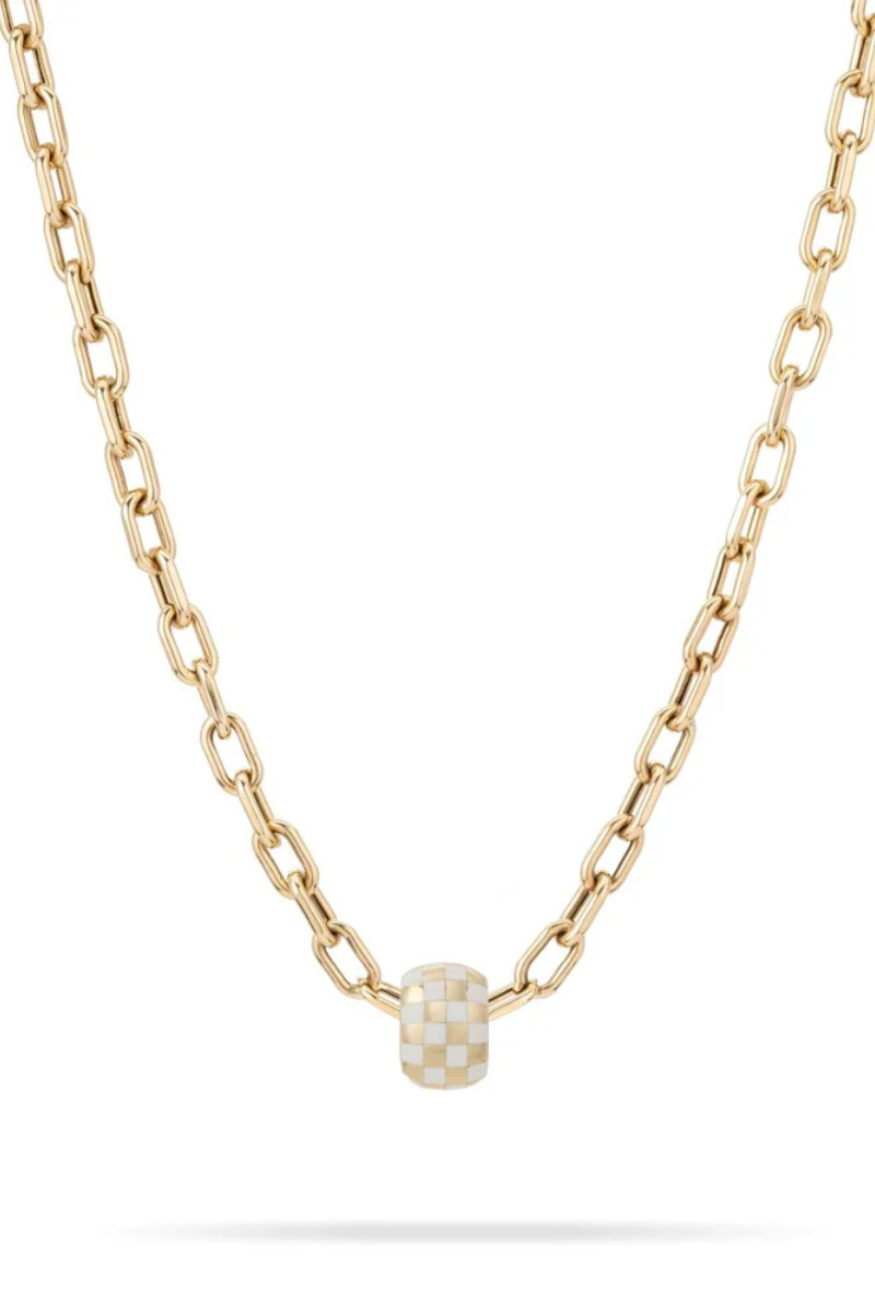 Adina Reyter White Ceramic Checker Big Bead on Italian link