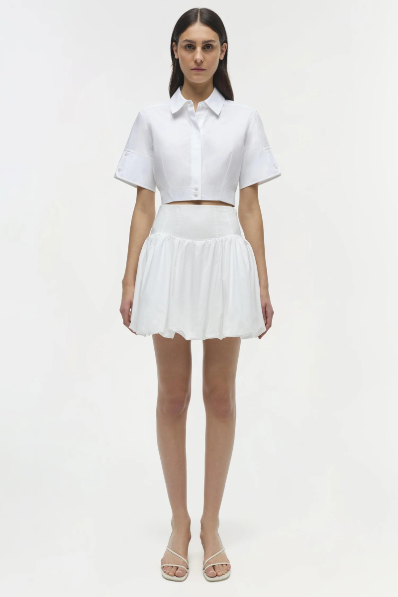 Simkhai Pippa Bubble Mini Skirt full body front