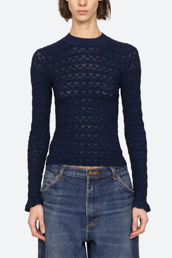 Sea Ruby Long Sleeve Top Navy front view
