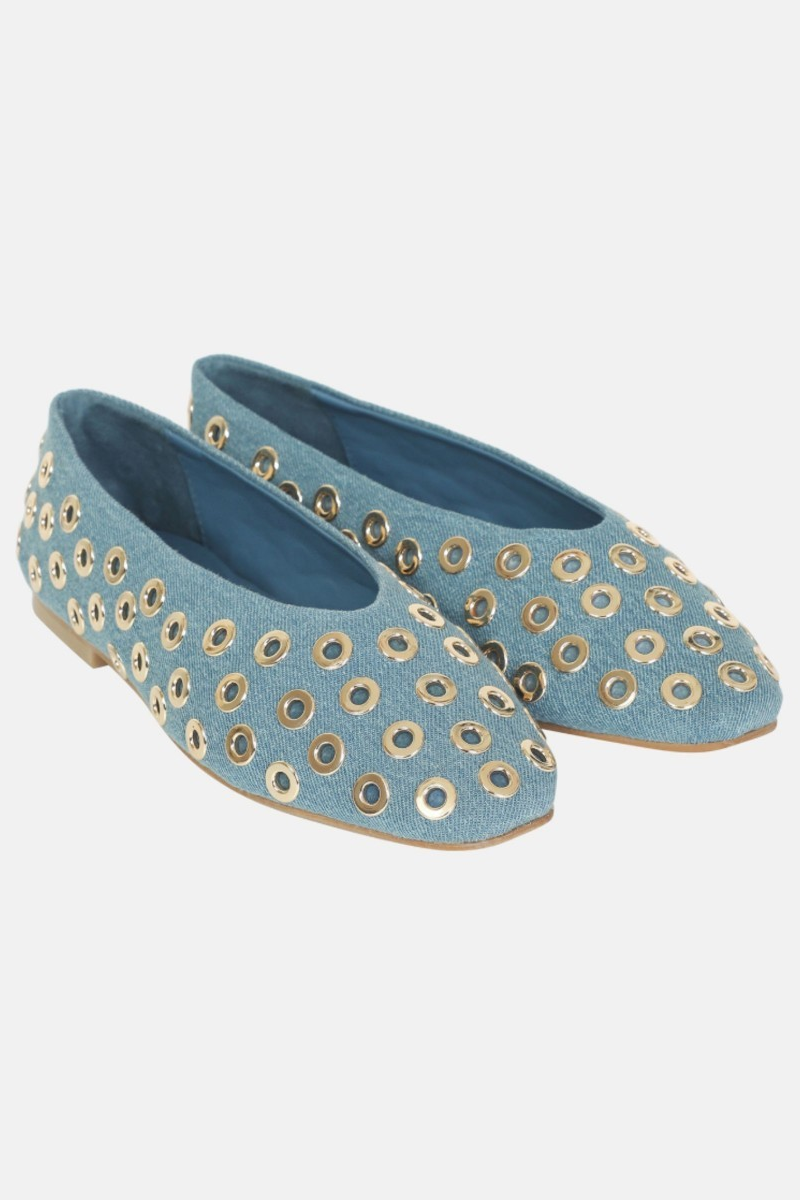 Berenice Aballerina Denim Stud Flats close up