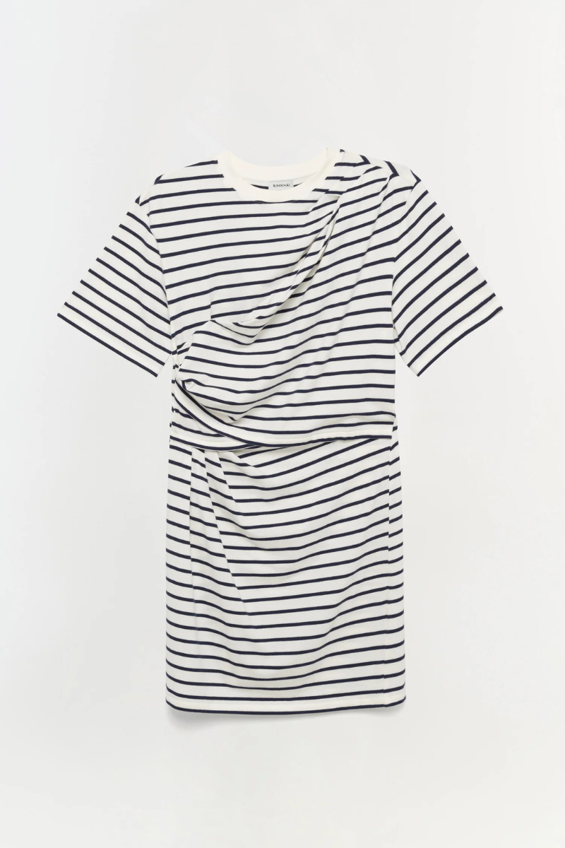 Simkhai Zeus Draped T-Shirt Dress laid flat