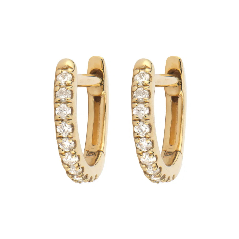 Pair of Tiny Pave Hoops front and partial side view on white background