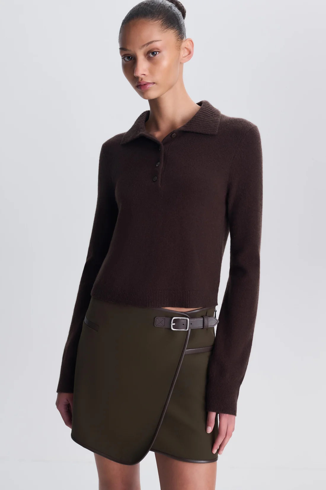 Sheridan Mini Skirt close up with burgundy polo