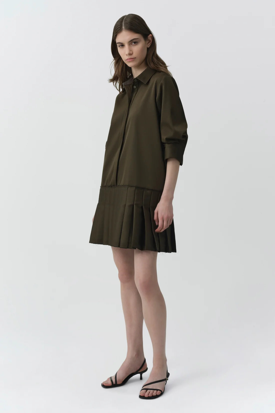 Regina Pleated Mini Shirt Dress full body side
