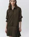 Regina Pleated Mini Shirt Dress close up front