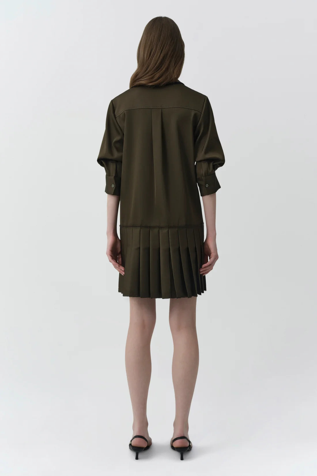 Regina Pleated Mini Shirt Dress full body back