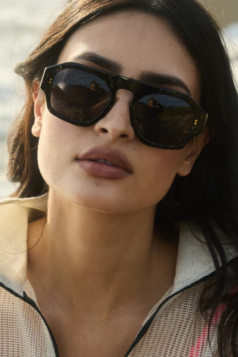 Sardine Louie Nouveau Noir Sunglasses close up on model