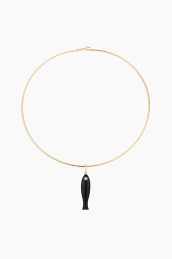 Thatch Fortuna Onyx Charm on circle choker