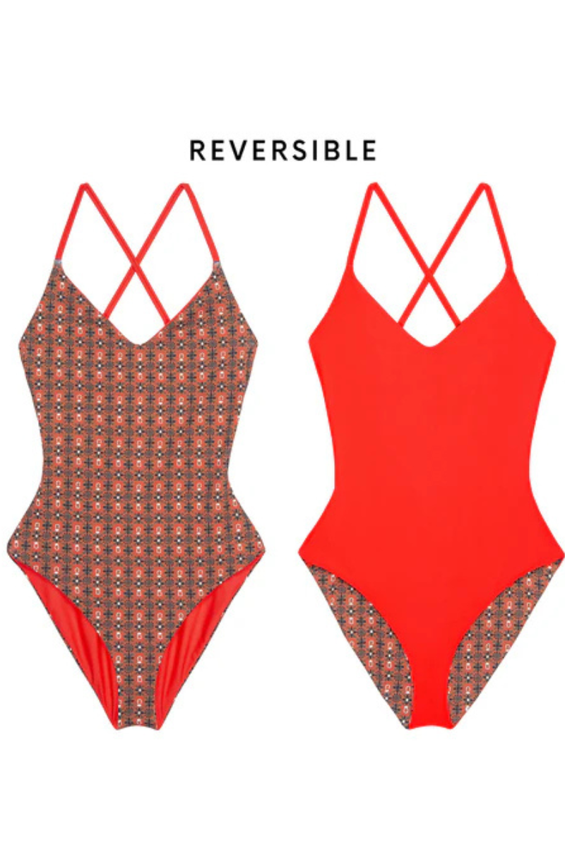 The Great the Reversible Lace Up One Piece reverse side by side