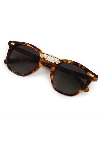 Krewe Beau II Kyoto Tortoise 18k Polarized Sunglasses folded