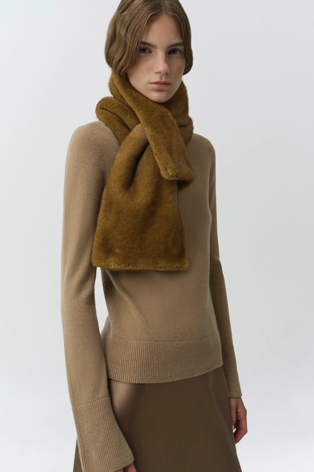 Anaia Faux Fur Scarf in Ochre