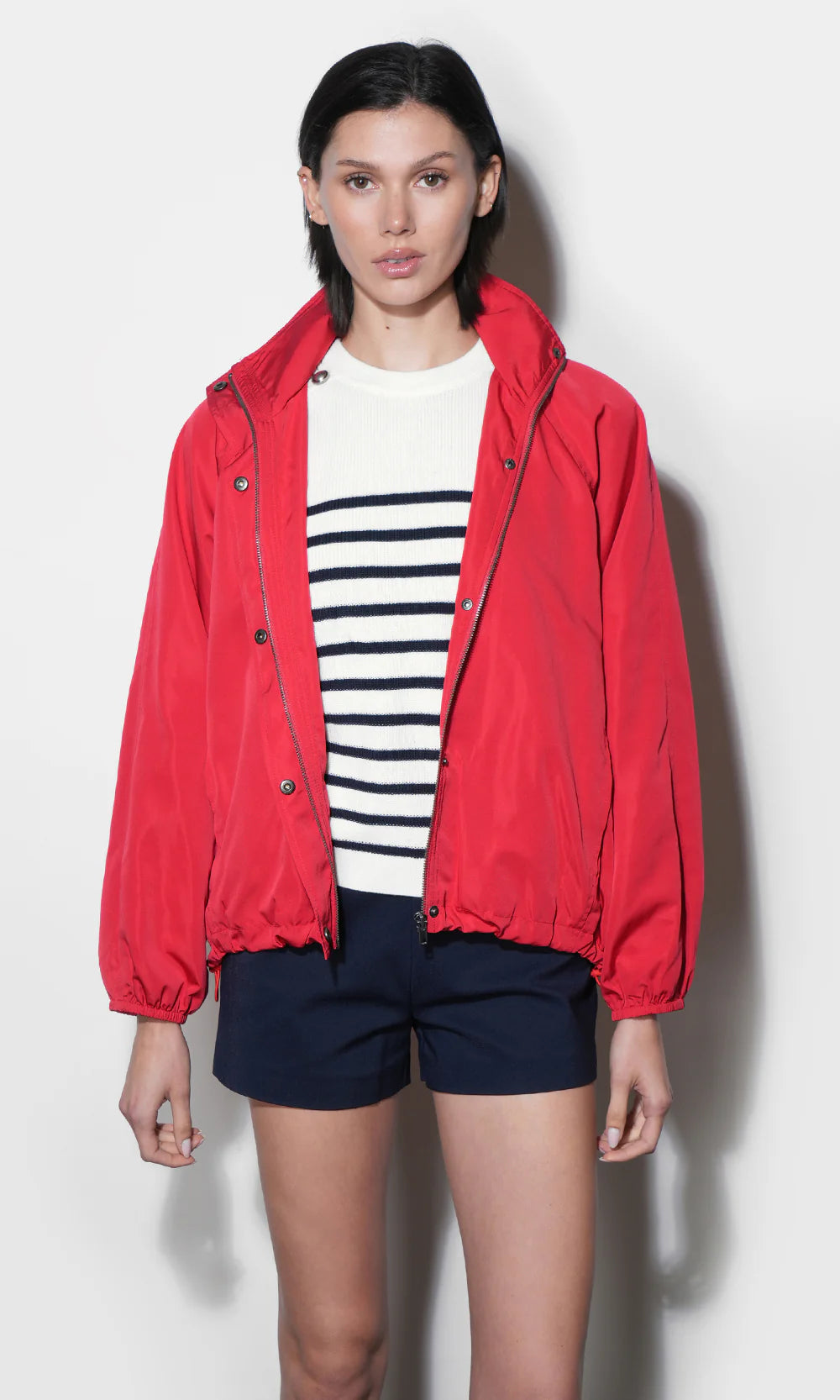 Gabrielle Lightweight Funnel Neck Jacket worn open