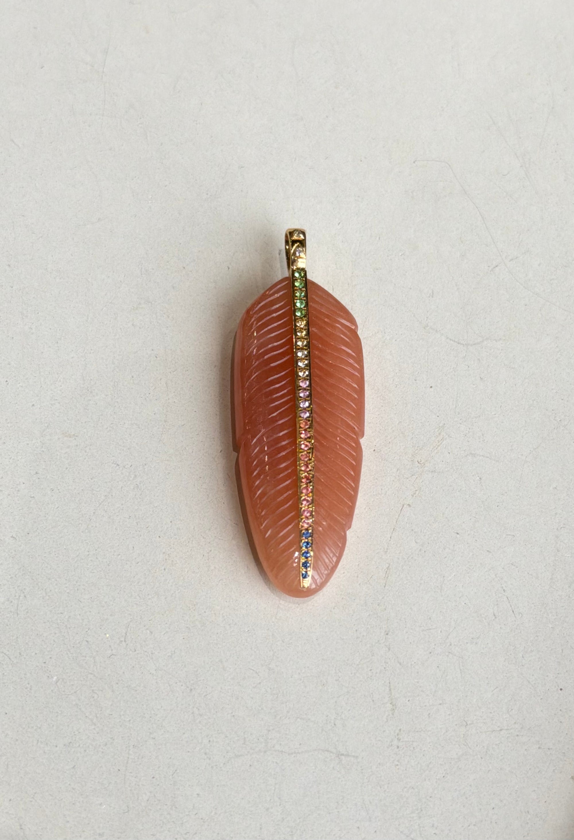 Rainbow Carnelian Feather Pendant