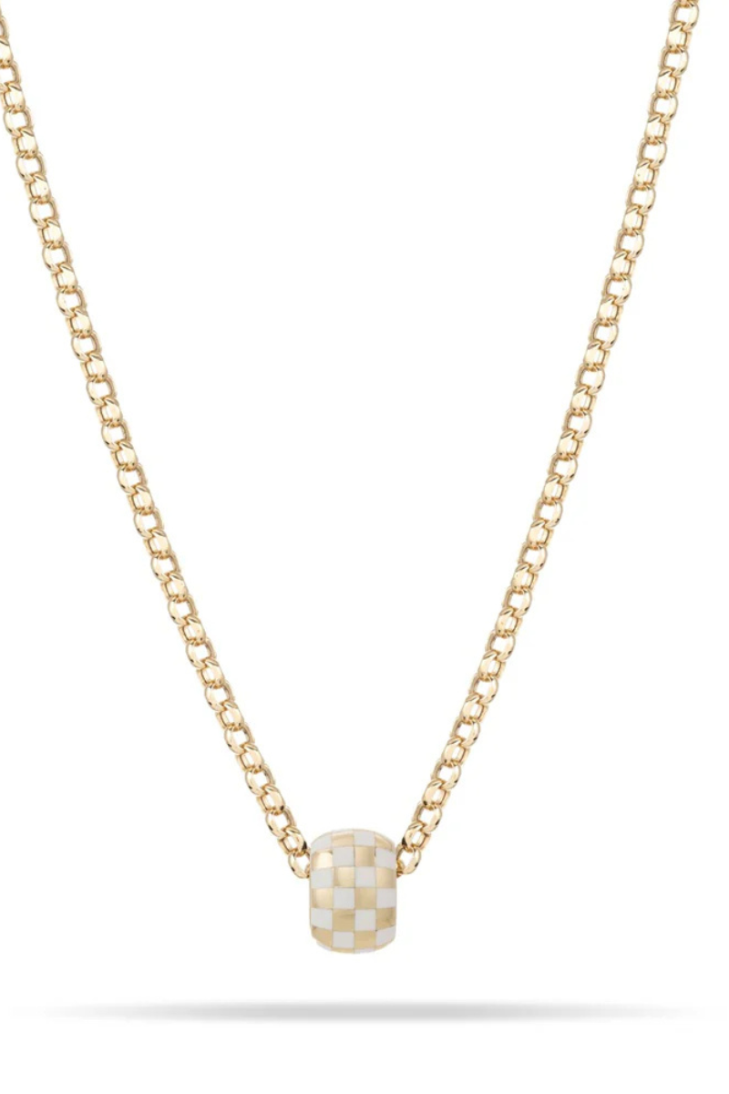 Adina Reyter White Ceramic Checker Big Bead on rolo chain