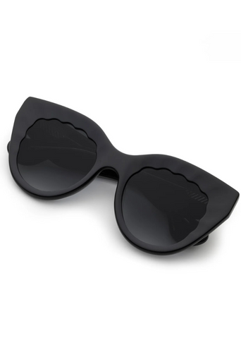 Krewe Charlotte Black + Black Crystal Sunglasses folded