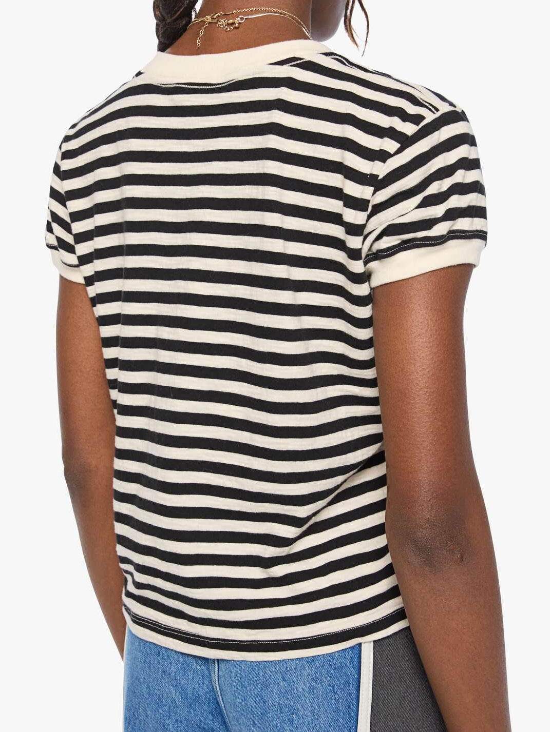 The Boxy Goodie Goodie Tee in BKC close up back view on model