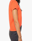 The Lil Goodie Goodie Tee in DRN close up side view on model