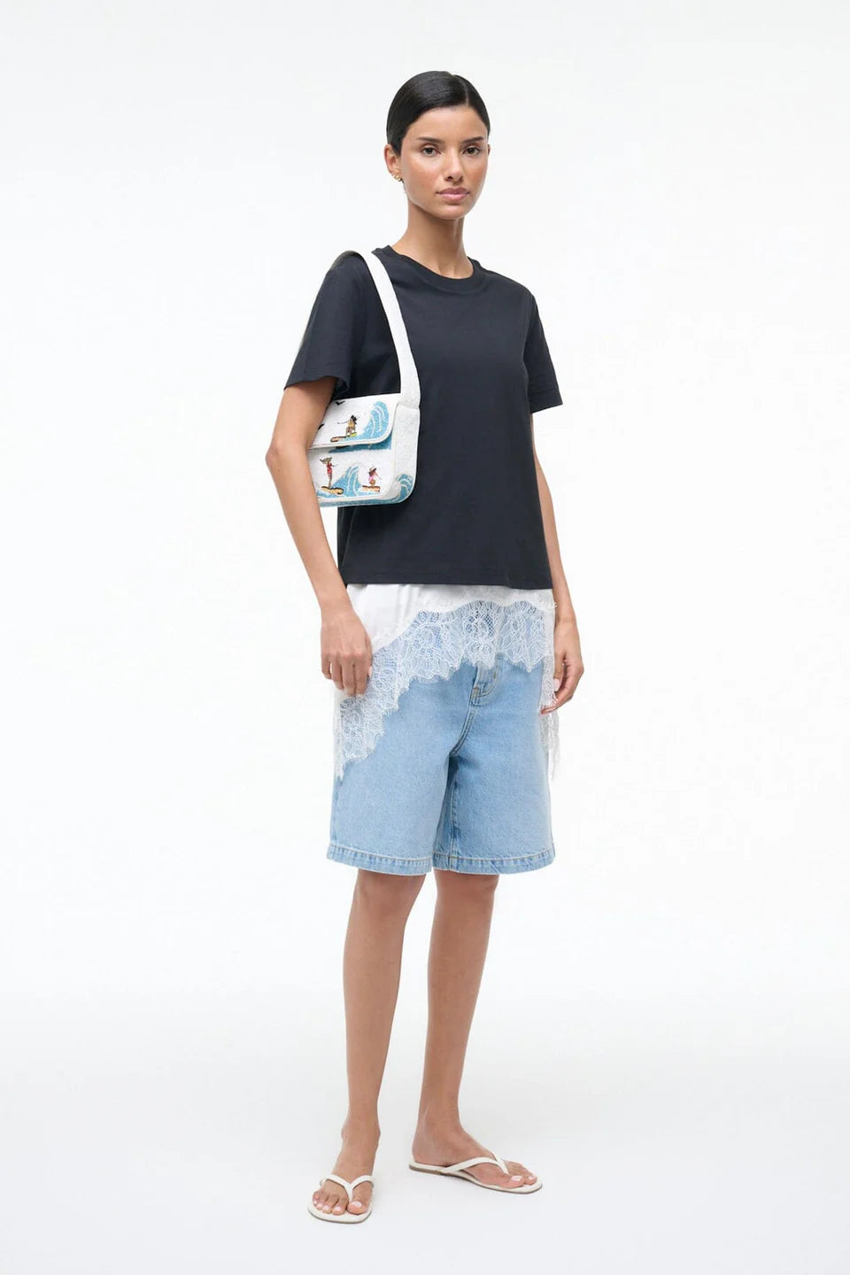 Tommy Beaded Bag Surf Babes full body view on shoulder
