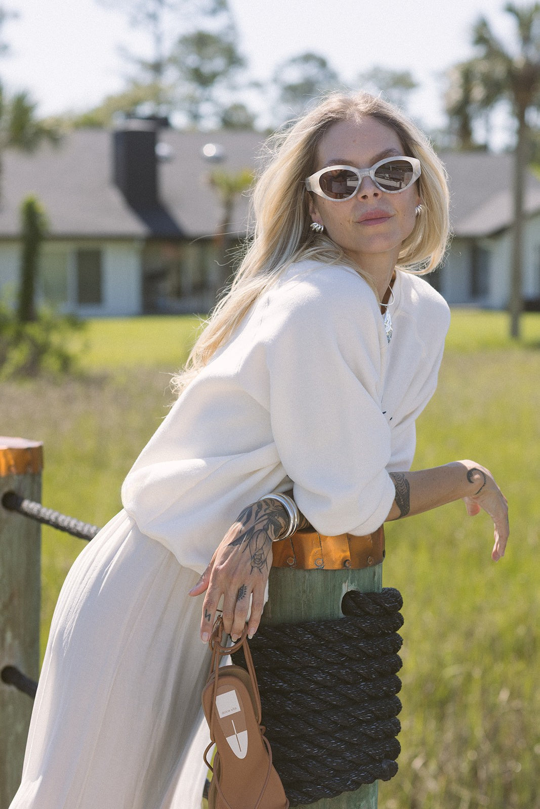 Lucy Sunglasses in Alabaster on model