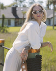 Lucy Sunglasses in Alabaster on model
