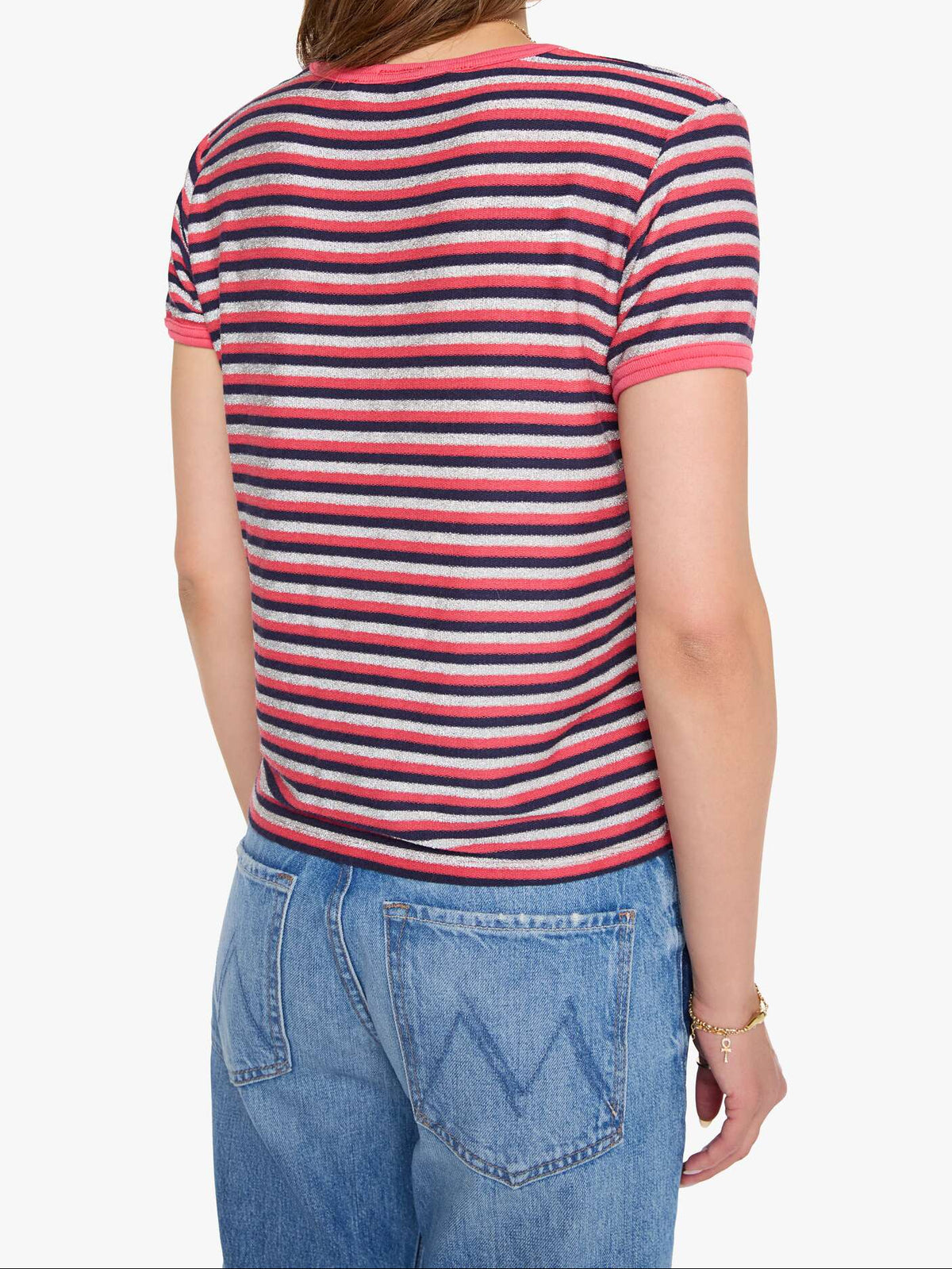 The Lil Goodie Goodie Ringer in Pink Stripe back view on model