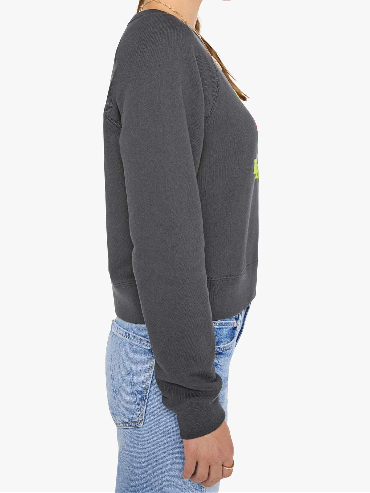 The Itty Concert Sweatshirt in Off The Record side view on model