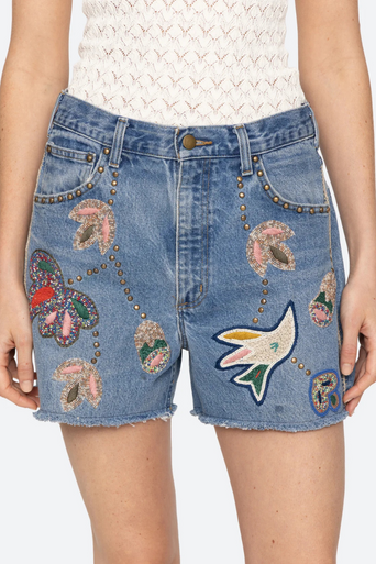 Sea Kara Beaded Denim Short close up front