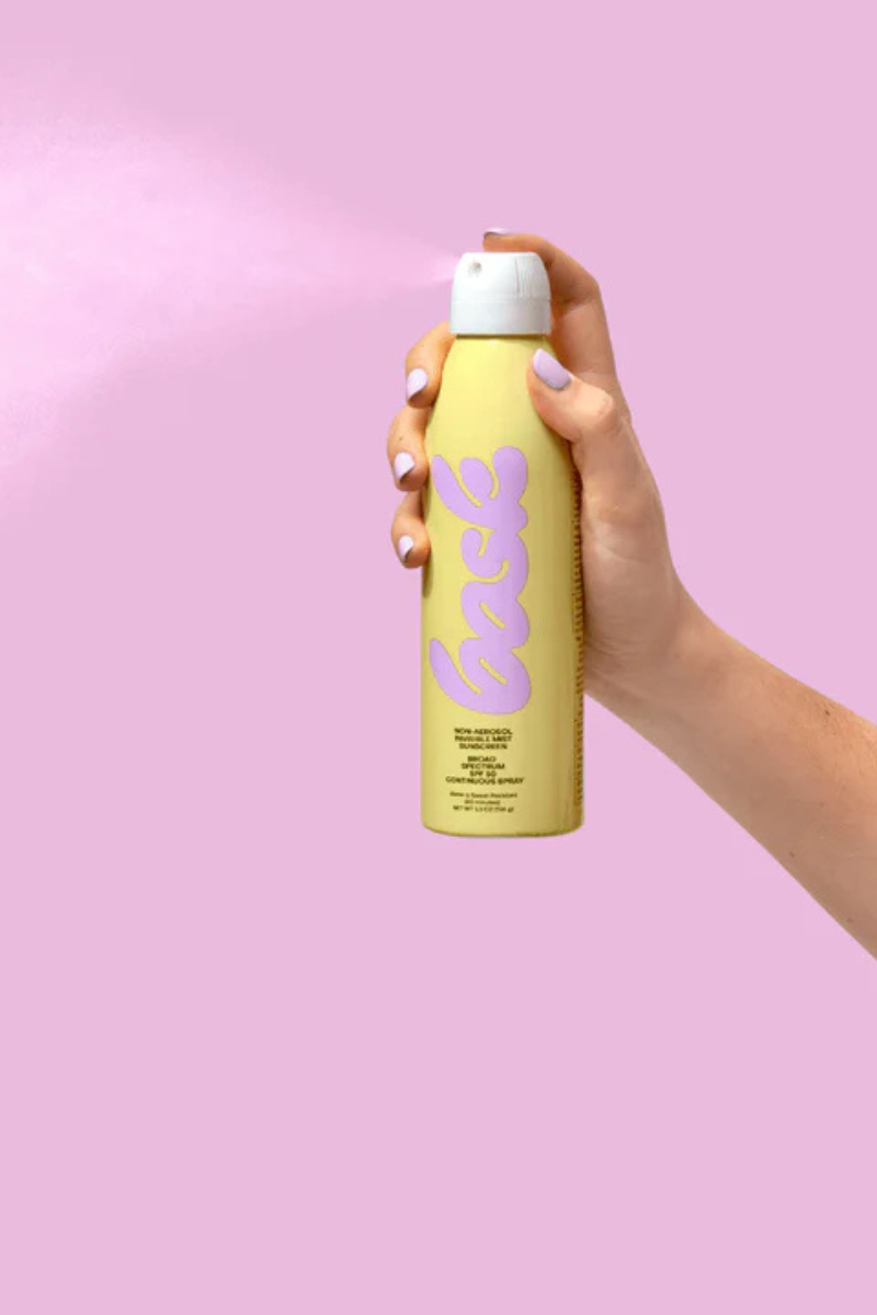 Bask SPF 50 Non-Aerosol Spray Sunscreen spraying