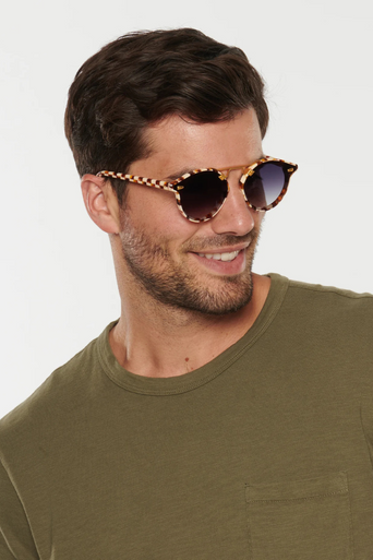 Krewe STL Nylon Caffe 24k Sunglasses on square face, male model