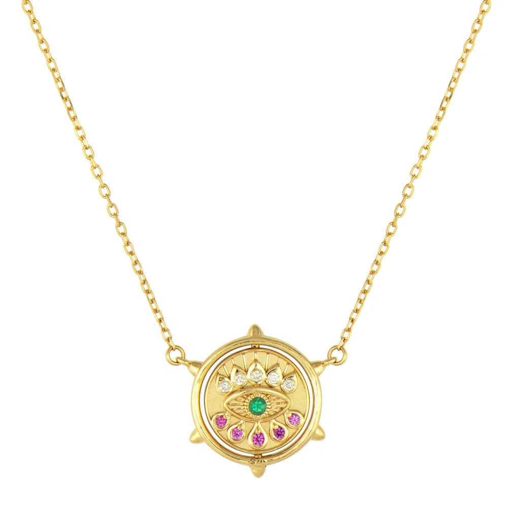 Heart and Evil Eye Double Sided Flip Necklace on side showing evil eye