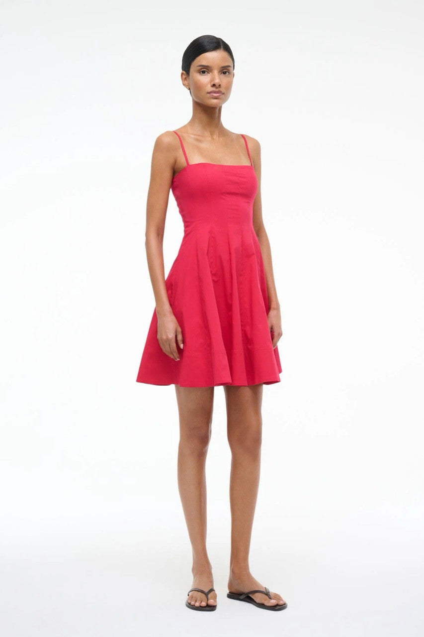 Staud Wylie Mini Dress in Cherry side/front
