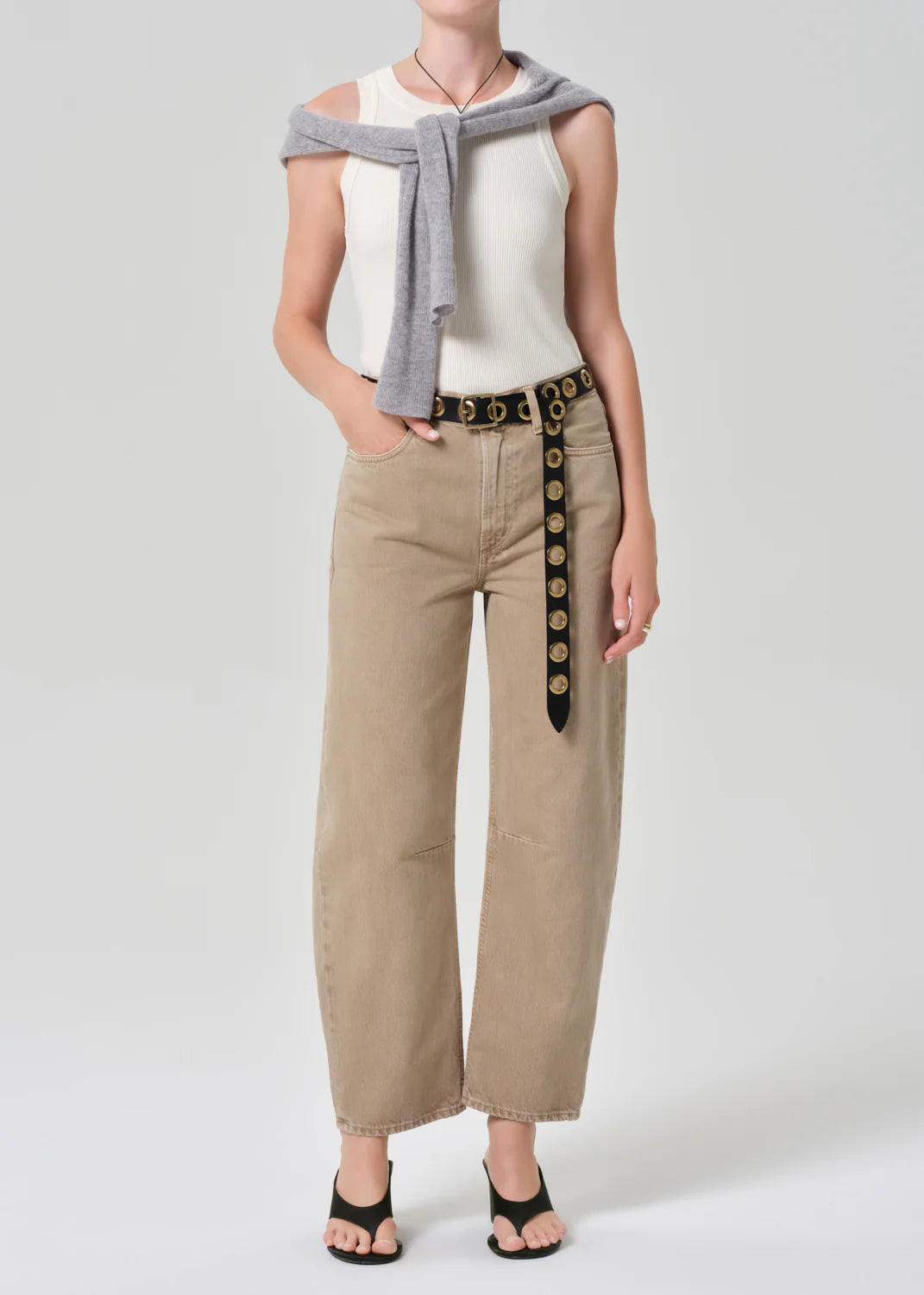 Isabel Rib Tank Dune full body front