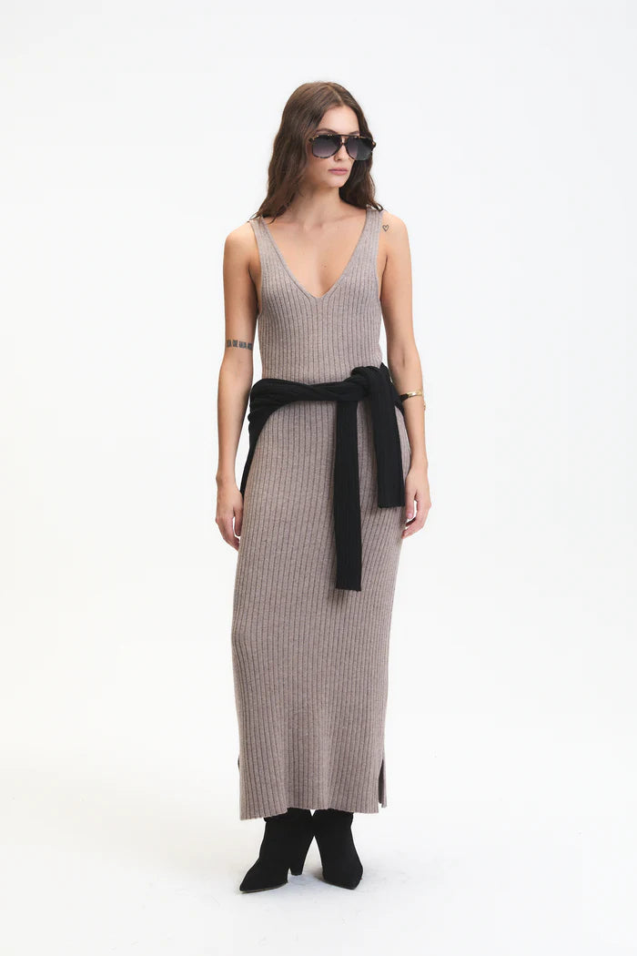 DELUC Women's Randy Knit Body Con Maxi Dress - Brown - Maxi dresses DELUC Women's Randy Knit Body Con Maxi Dress - Brown - Maxi dresses