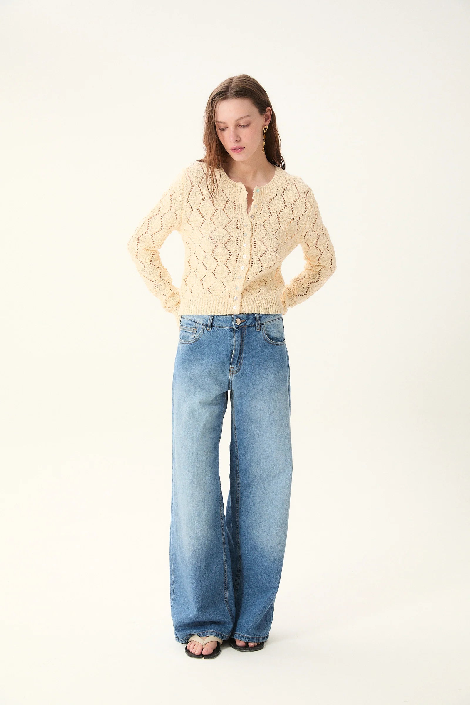 Cerdena Cardigan full body front view on model