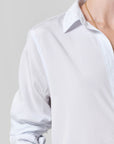Avni Slim Shirt in Blue Micro Stripe super close up shoulder