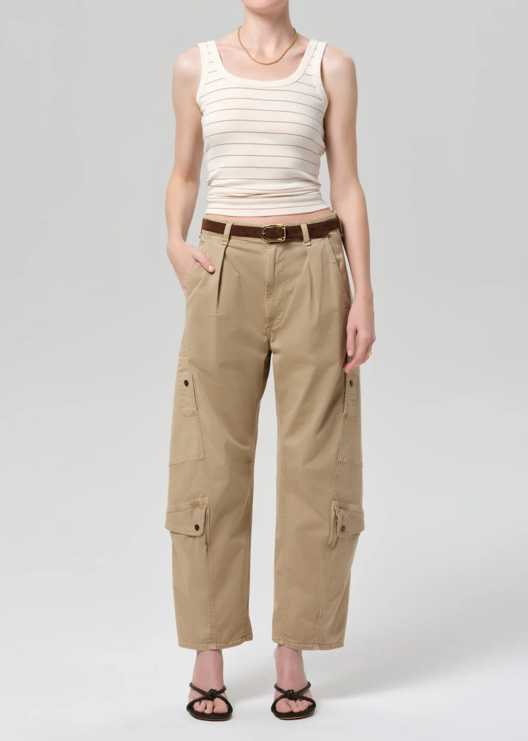 Faye Tank in Golden Pinstripe full body front