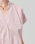 Penelope Blouse In Raspberry Stripe close up shoulder