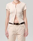 Tabi Short Sleeve Cardigan in Shrimp front