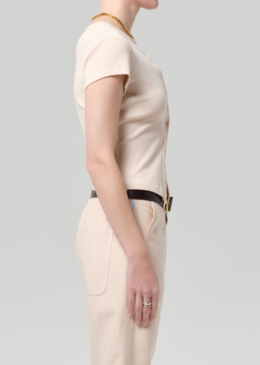 Tabi Short Sleeve Cardigan in Shrimp side