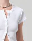 Tabi Short Sleeve Cardigan close up shoulder