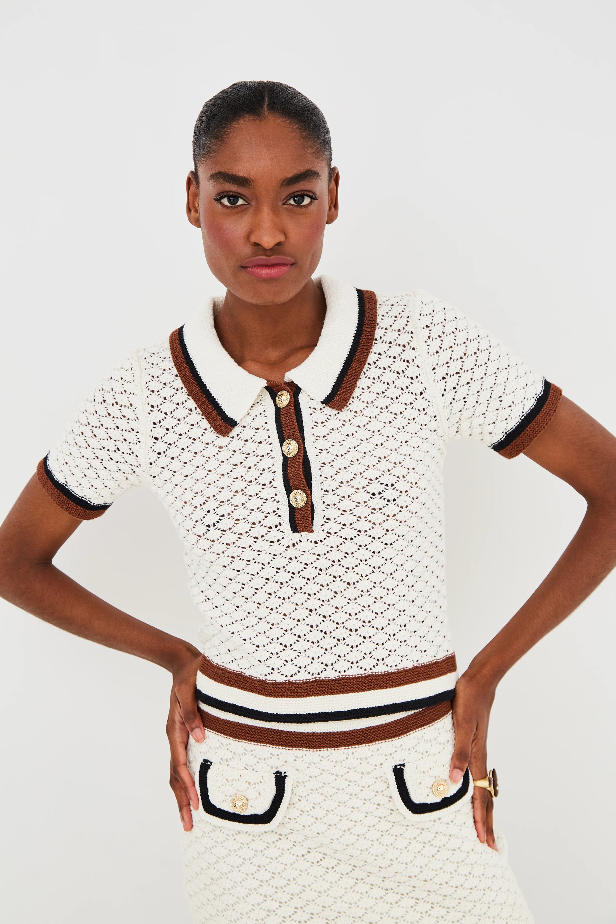 Ginger Short Sleeve Polo Top close up front view
