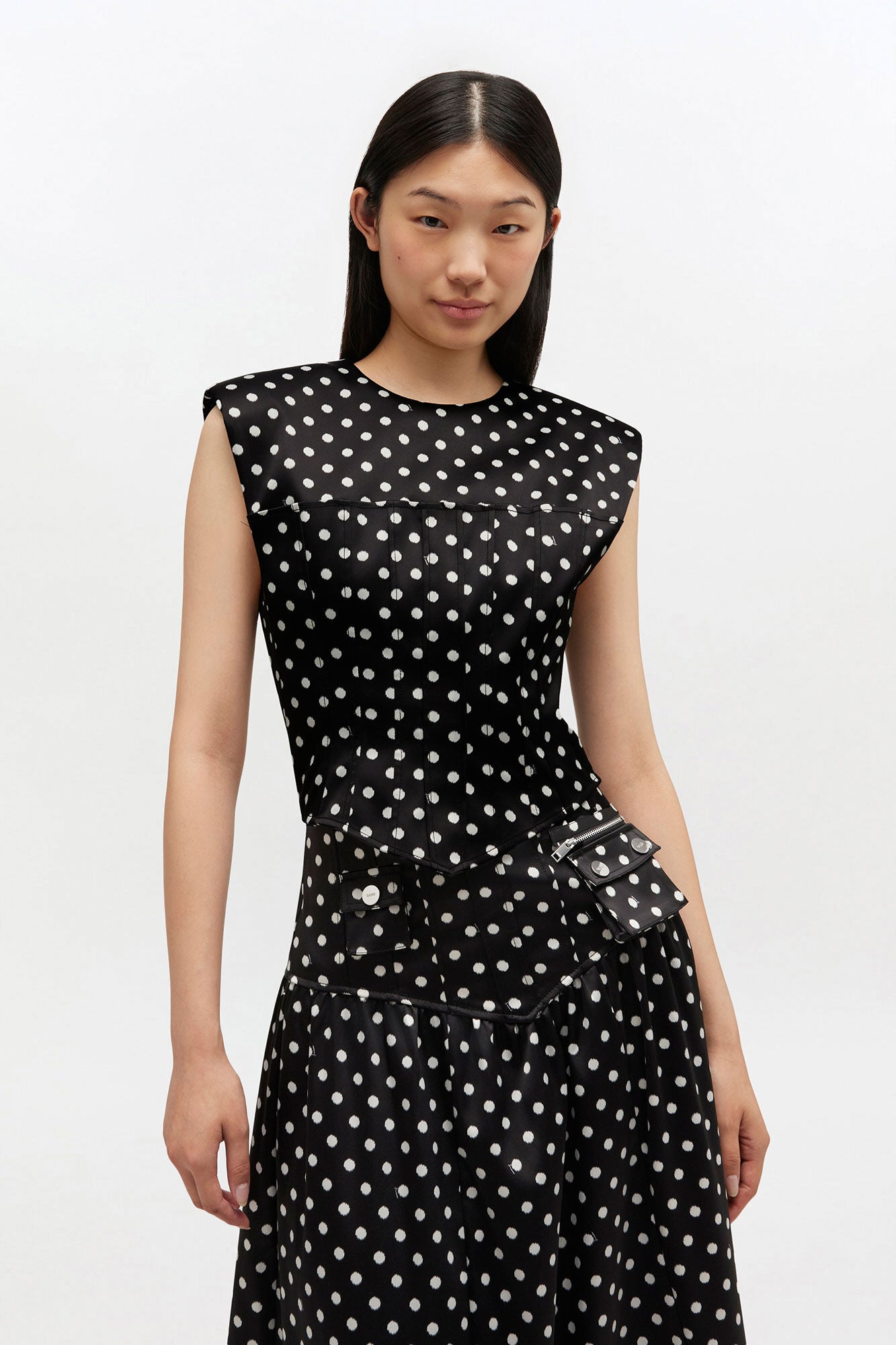 Polka-Dot Satin Corset Top close up