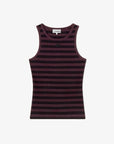 Striped tank top with 'Ganni' branding on a white background