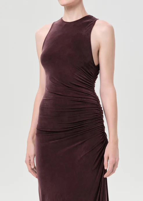 Anya Midi Dress close up front and partial side view
