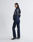 Morgan Jean in Rinse full body side and partial back view on model