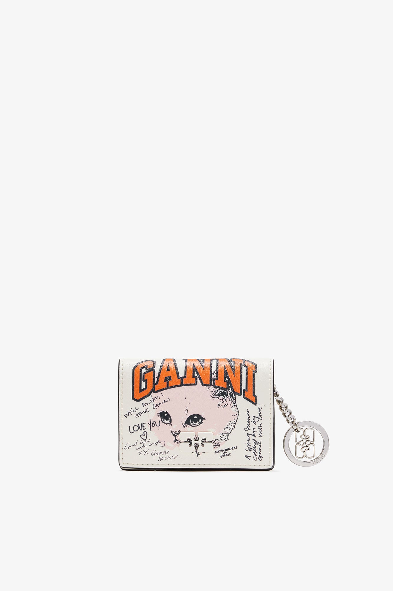 Ganni cardholder with cartoon design on a white background