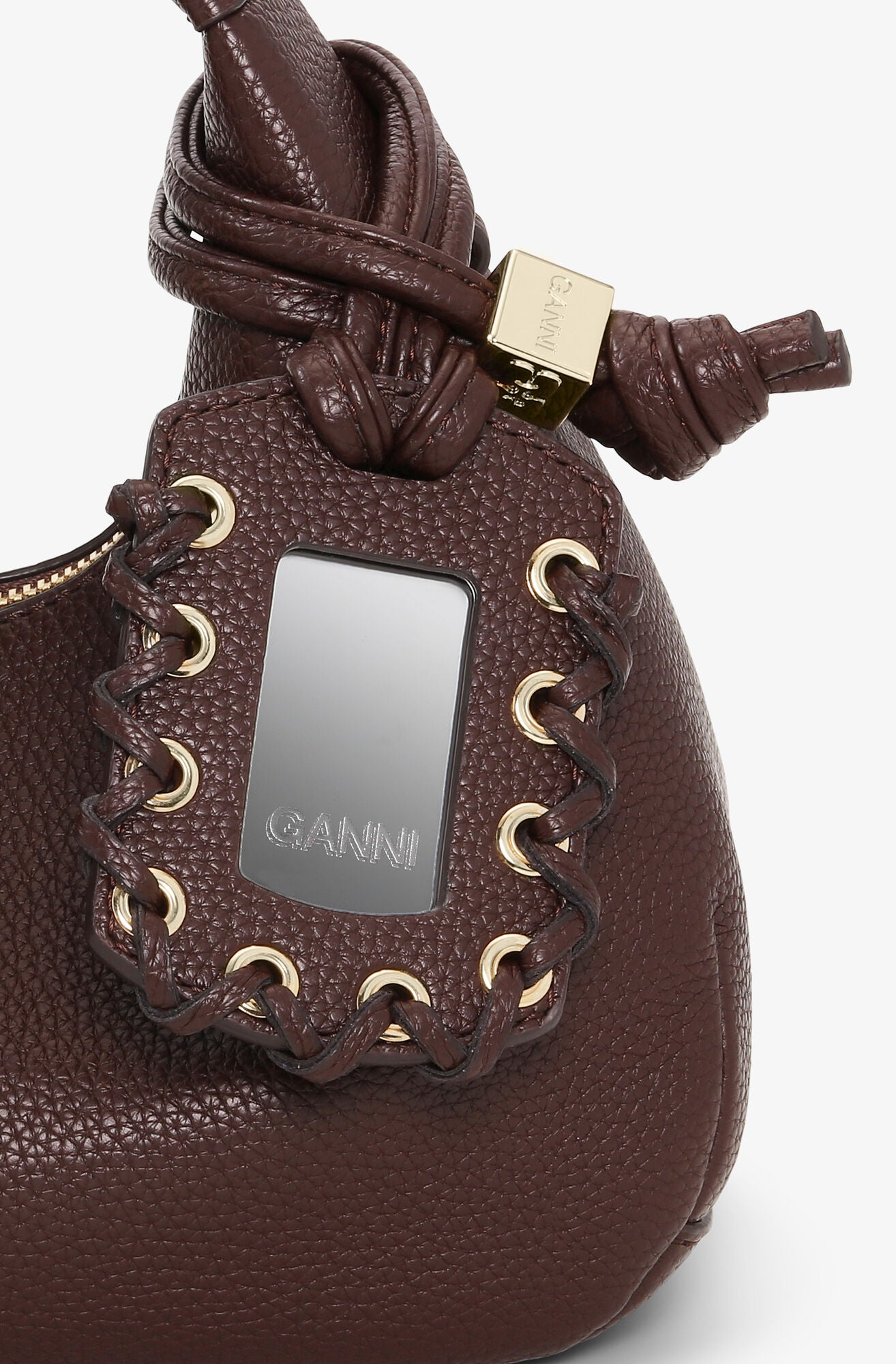 Brown Mini Hobo Bag tag close up back