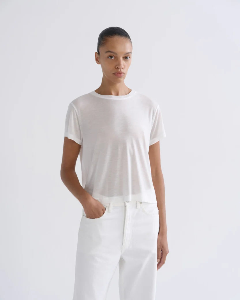 Adine Tee in Gesso front view on model
