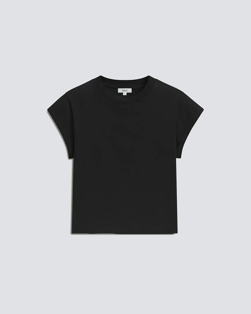 Bryce Cap Sleeve Tee in Black front view on white background